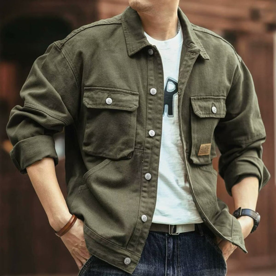 Mens Relaxed-Fit Cotton Canvas Utility Jacket Coat
