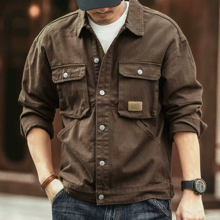 Mens Relaxed-Fit Cotton Canvas Utility Jacket Coat