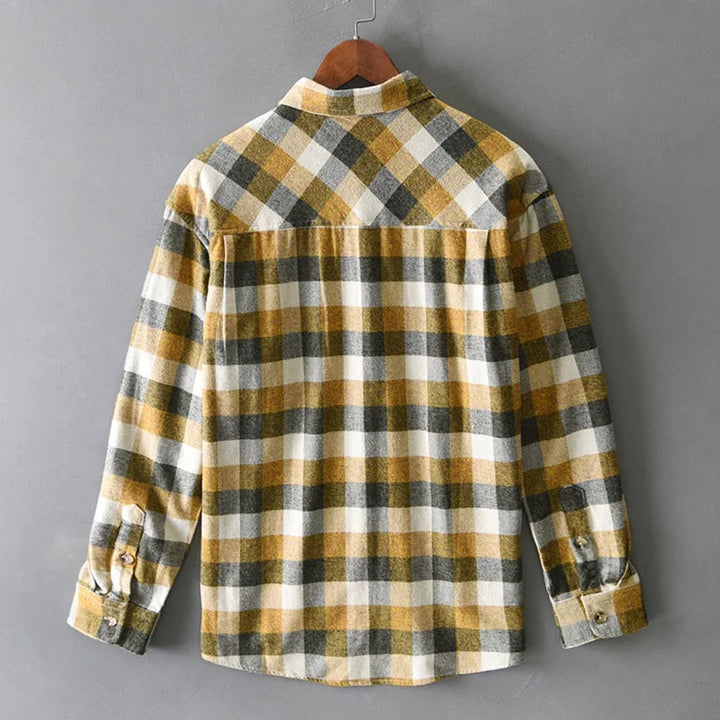 Men's Relaxed-Fit Flannel Check Shirt Twin-Pocket Long-Sleeve