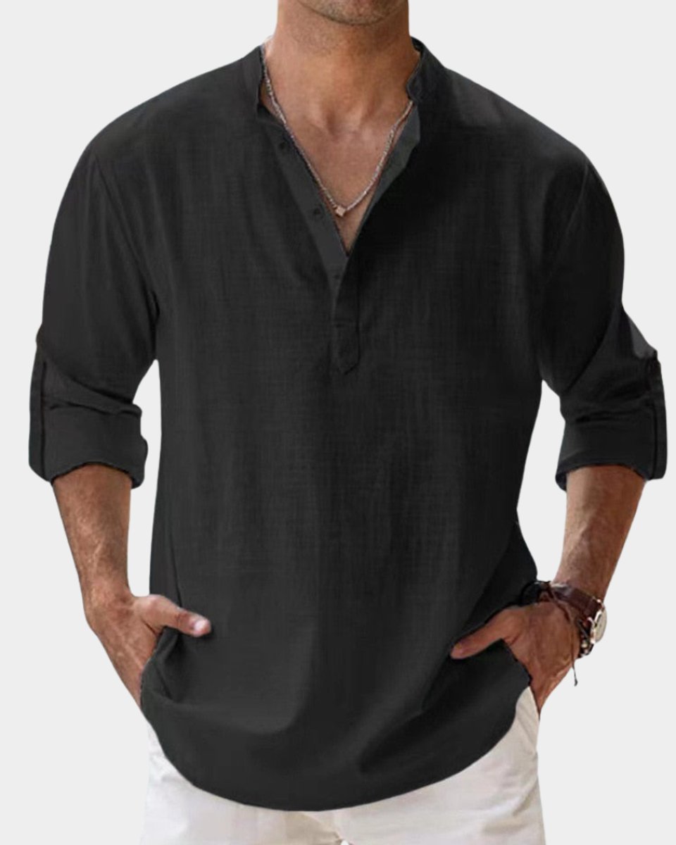 Men's Relaxed-Fit Henley Long-Sleeve Linen Casual Shirt