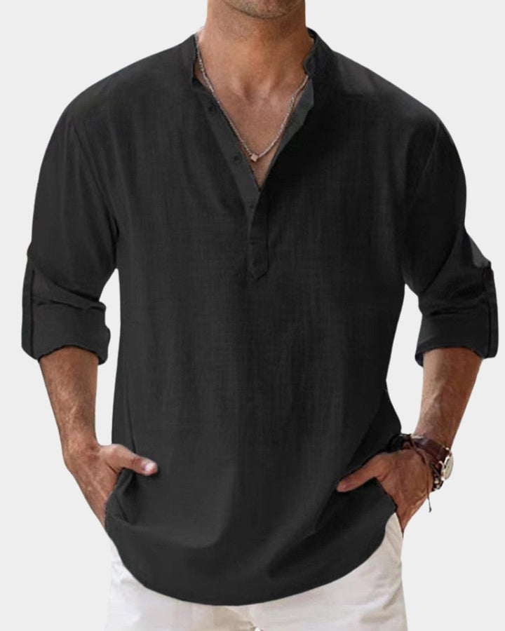 Men's Relaxed-Fit Henley Long-Sleeve Linen Casual Shirt