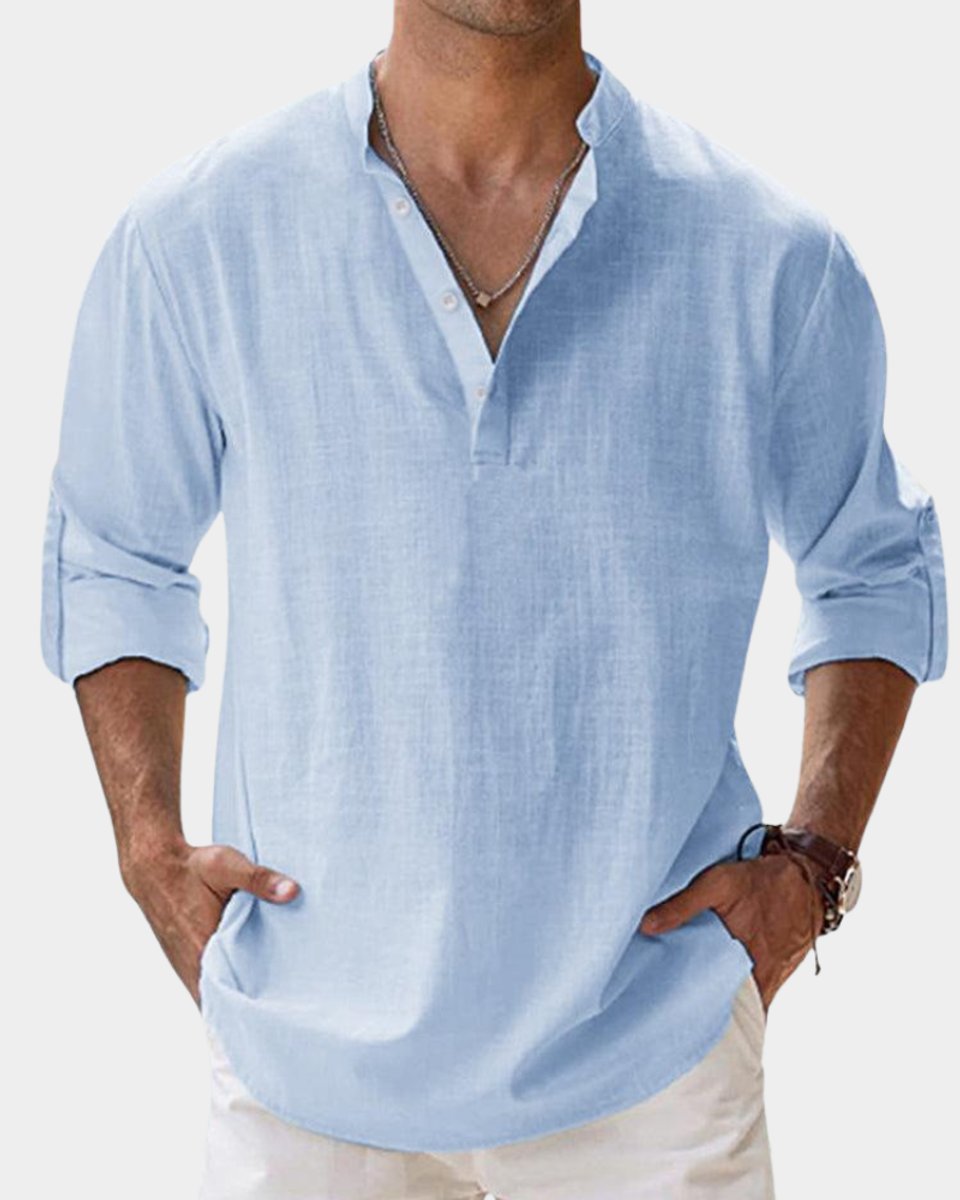 Men's Relaxed-Fit Henley Long-Sleeve Linen Casual Shirt