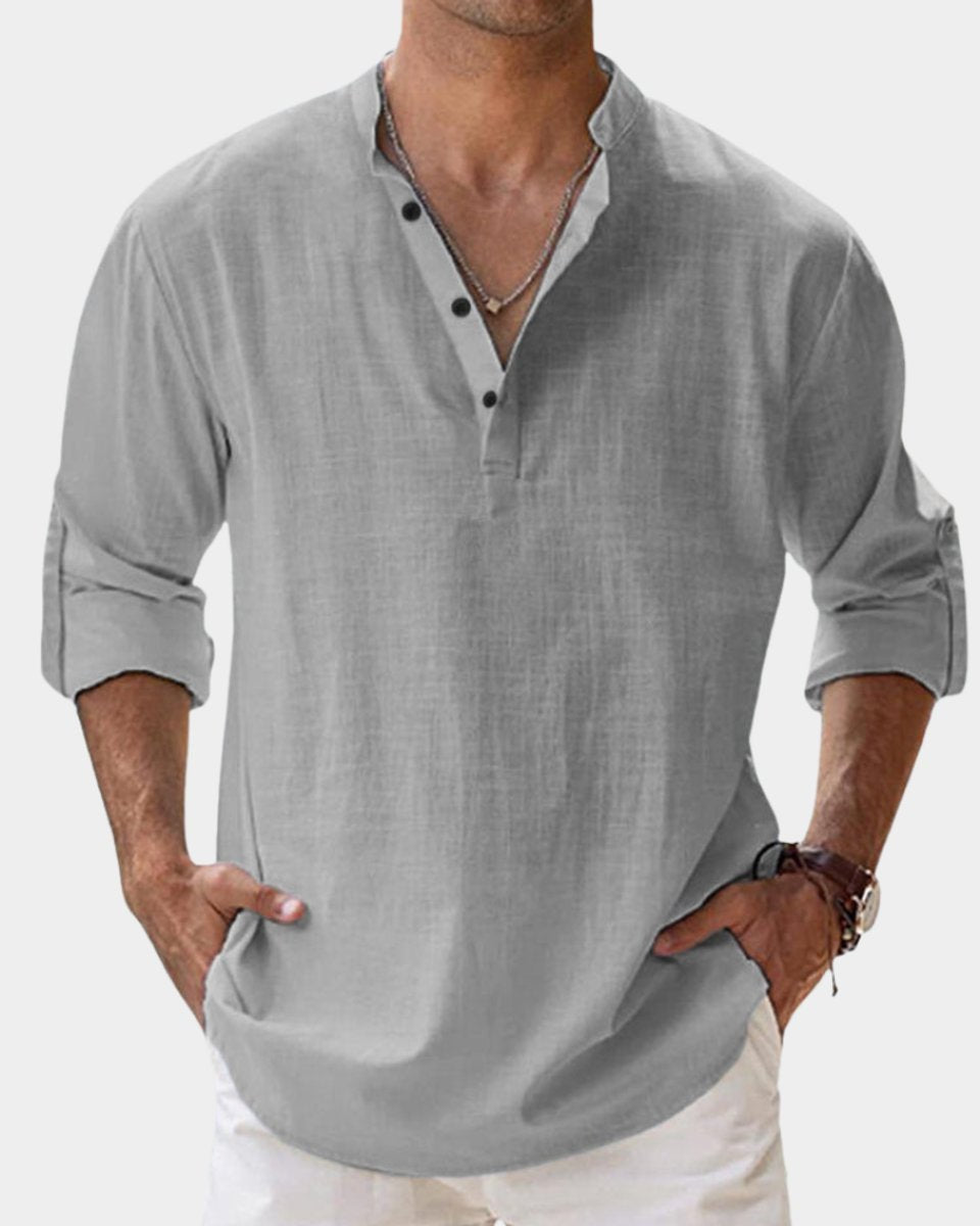Men's Relaxed-Fit Henley Long-Sleeve Linen Casual Shirt