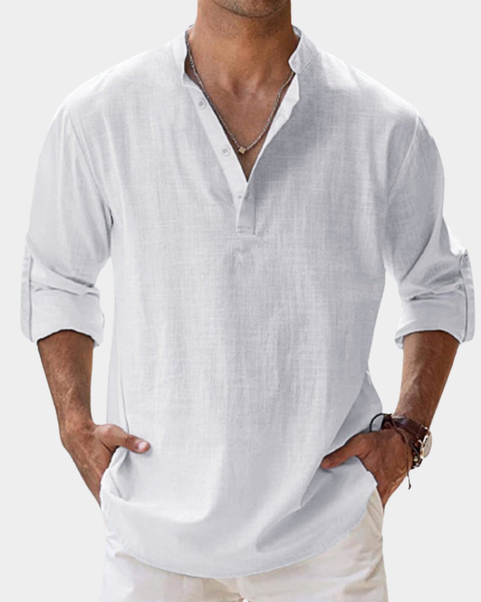 Men's Relaxed-Fit Henley Long-Sleeve Linen Casual Shirt