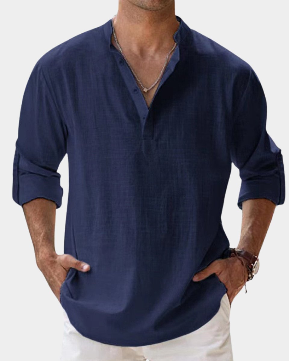 Men's Relaxed-Fit Henley Long-Sleeve Linen Casual Shirt