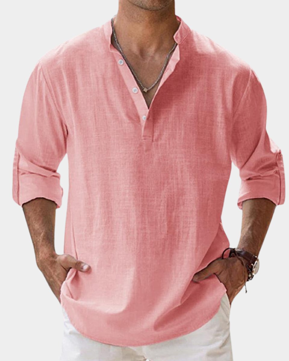 Men's Relaxed-Fit Henley Long-Sleeve Linen Casual Shirt