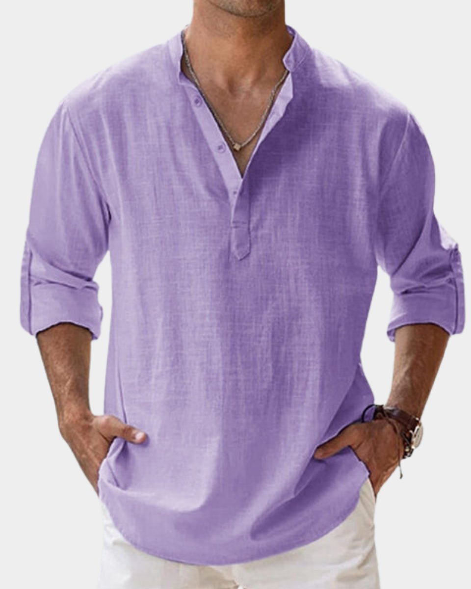 Men's Relaxed-Fit Henley Long-Sleeve Linen Casual Shirt