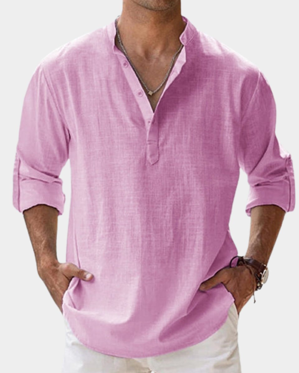 Men's Relaxed-Fit Henley Long-Sleeve Linen Casual Shirt