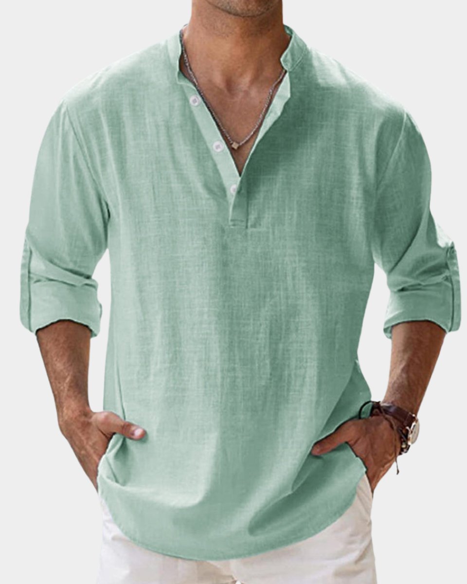 Men's Relaxed-Fit Henley Long-Sleeve Linen Casual Shirt