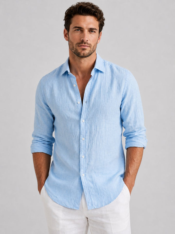 Men's Relaxed Fit Linen Long-Sleeve Button-Up Shirt