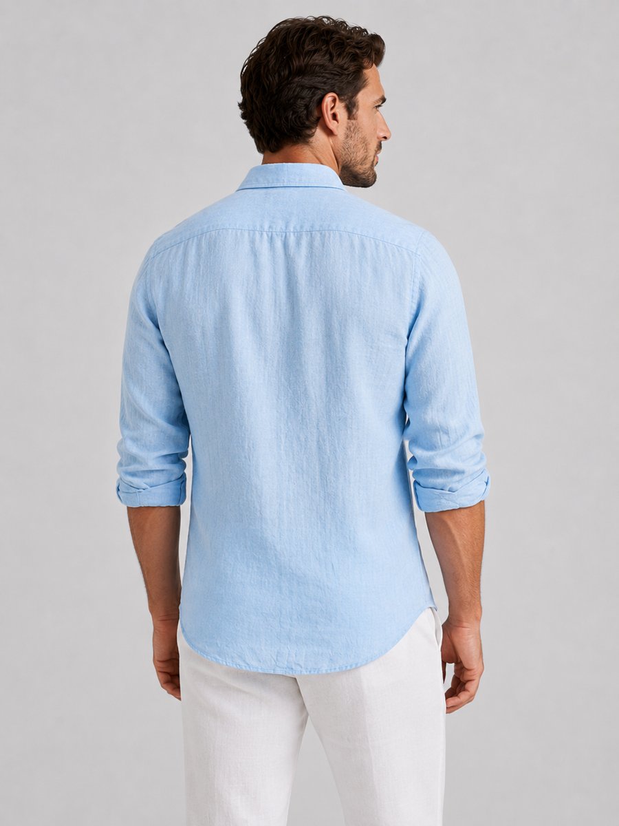Men's Relaxed Fit Linen Long-Sleeve Button-Up Shirt