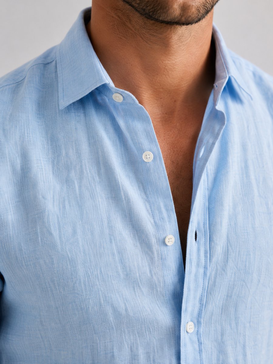 Men's Relaxed Fit Linen Long-Sleeve Button-Up Shirt