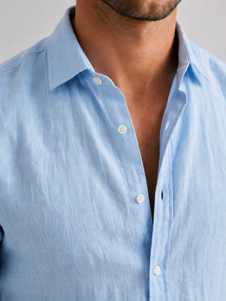 Men's Relaxed Fit Linen Long-Sleeve Button-Up Shirt