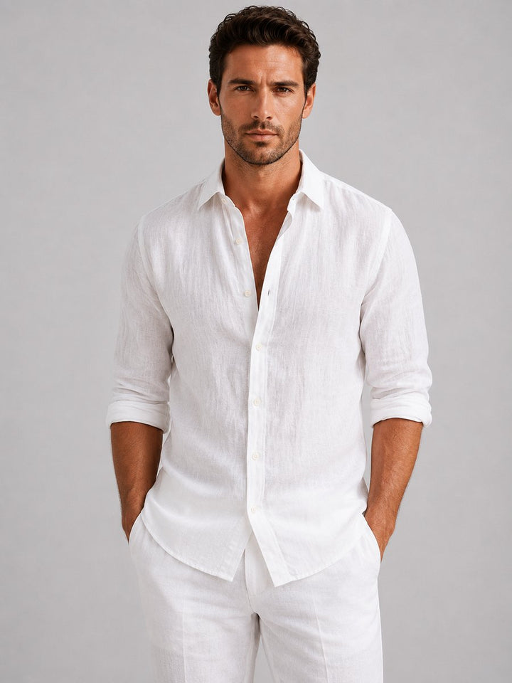 Men's Relaxed Fit Linen Long-Sleeve Button-Up Shirt