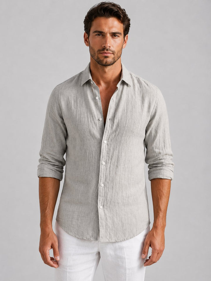 Men's Relaxed Fit Linen Long-Sleeve Button-Up Shirt