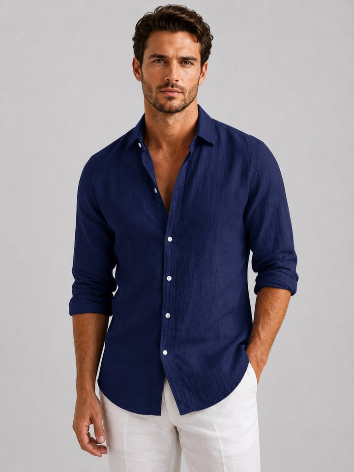 Men's Relaxed Fit Linen Long-Sleeve Button-Up Shirt