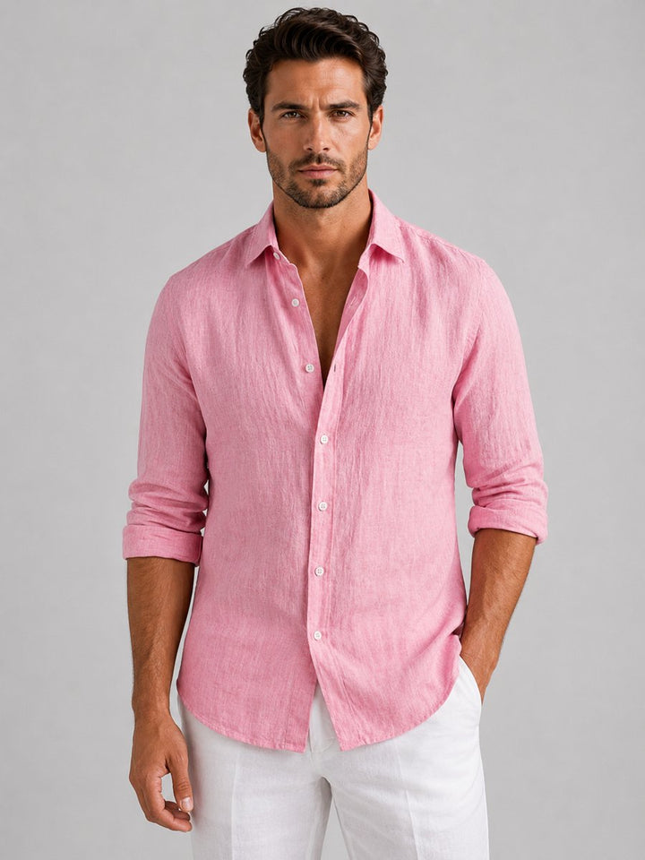 Men's Relaxed Fit Linen Long-Sleeve Button-Up Shirt