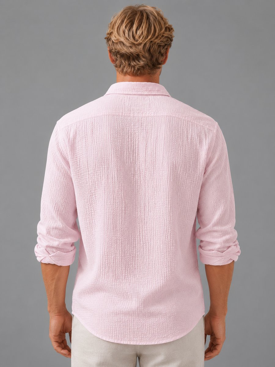 Men's Relaxed Fit Linen Look Textured Long Sleeve Shirt Button-Up