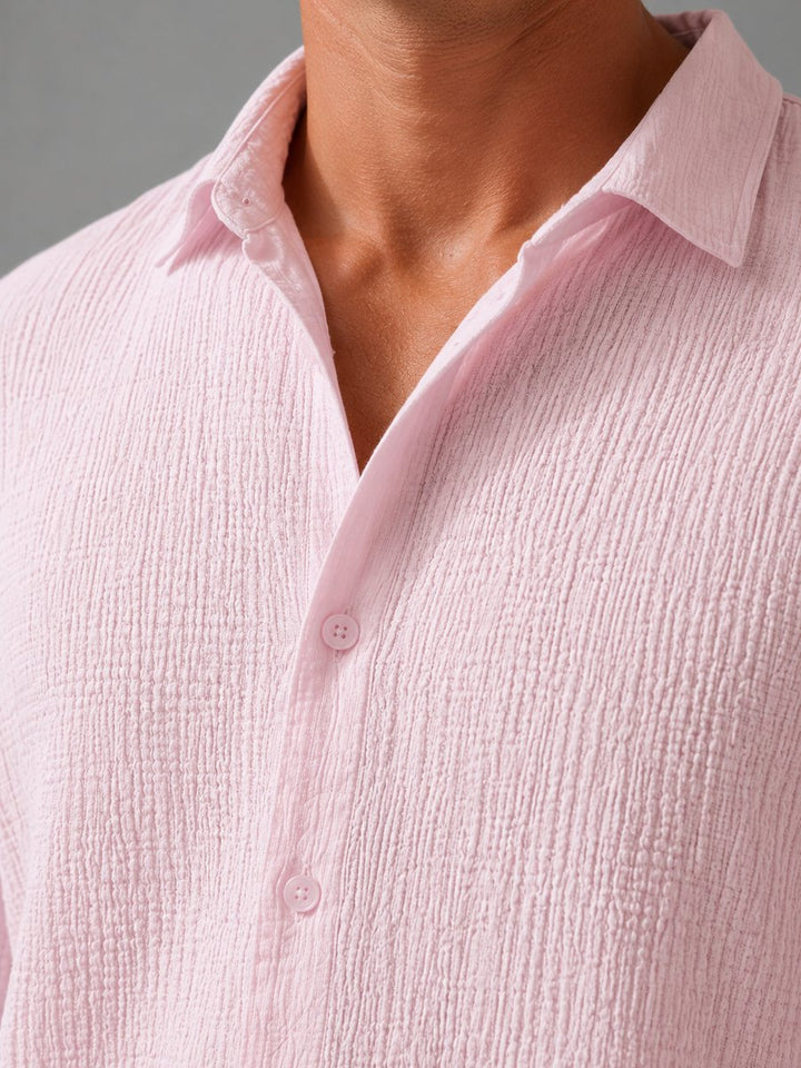 Men's Relaxed Fit Linen Look Textured Long Sleeve Shirt Button-Up
