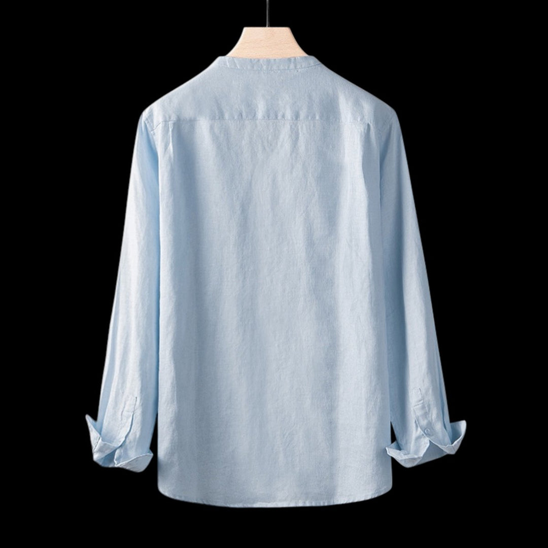 Mens Relaxed-Fit Long-Sleeve Linen V-Neck Pullover Shirt