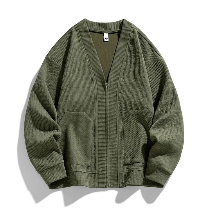 Men's Relaxed-Fit Ribbed Zip-Up Cardigan Jumper Dropped-Shoulder