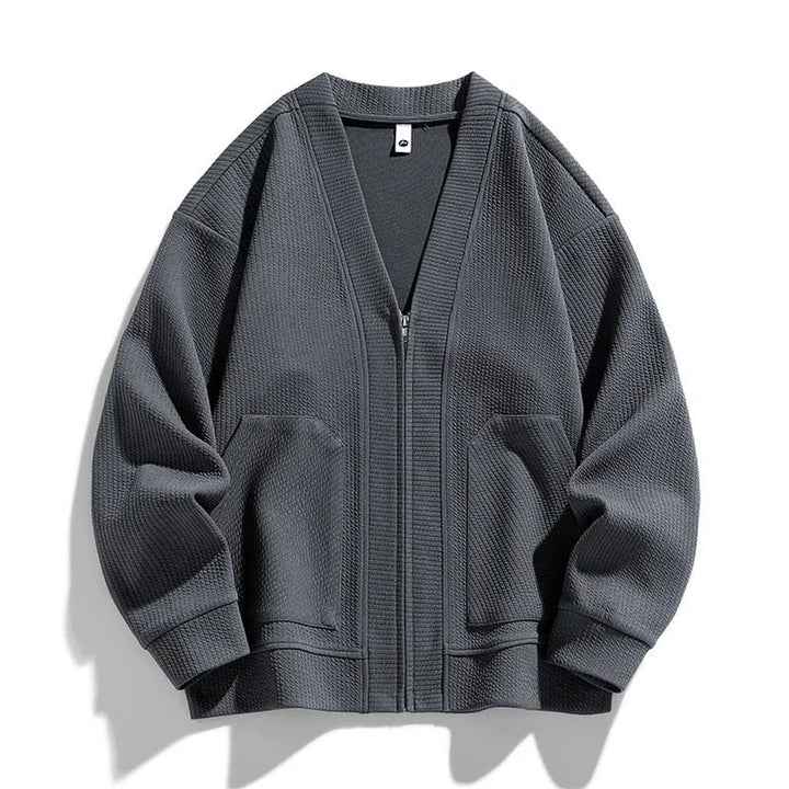 Men's Relaxed-Fit Ribbed Zip-Up Cardigan Jumper Dropped-Shoulder
