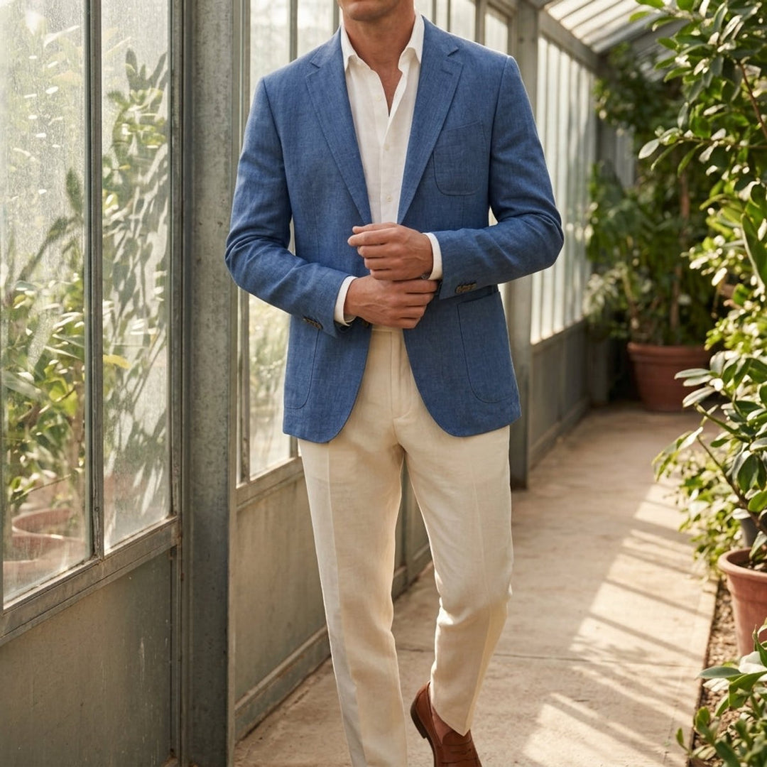Men's Relaxed Linen Blazer Unstructured Smart Casual Jacket