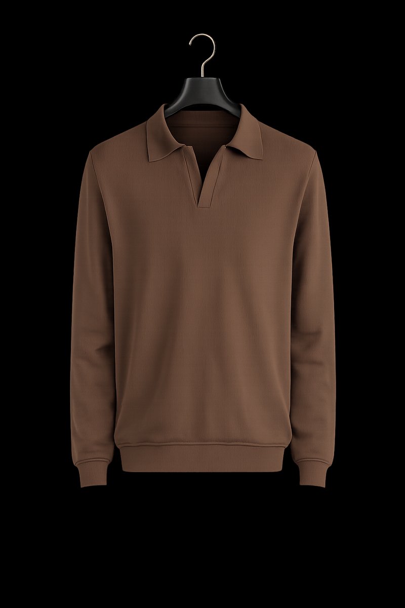Men's Ribbed Cotton Knitted Polo Long-Sleeve Jumper