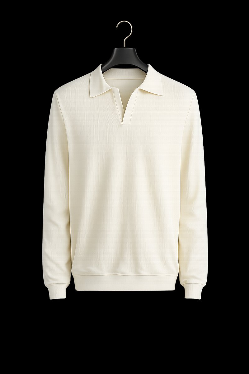 Men's Ribbed Cotton Knitted Polo Long-Sleeve Jumper