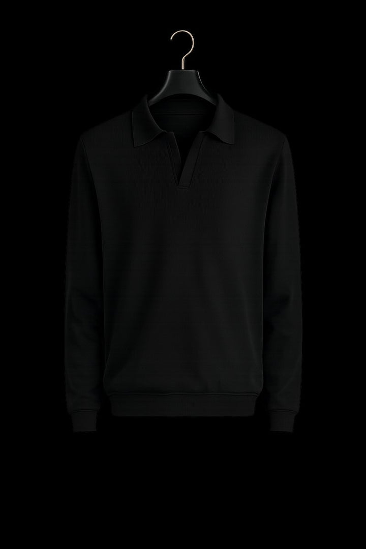 Men's Ribbed Cotton Knitted Polo Long-Sleeve Jumper