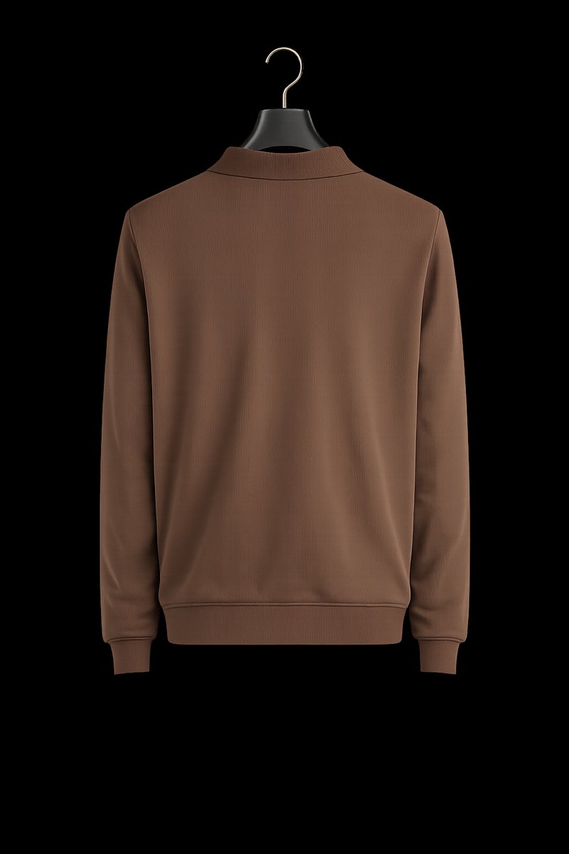 Men's Ribbed Cotton Knitted Polo Long-Sleeve Jumper