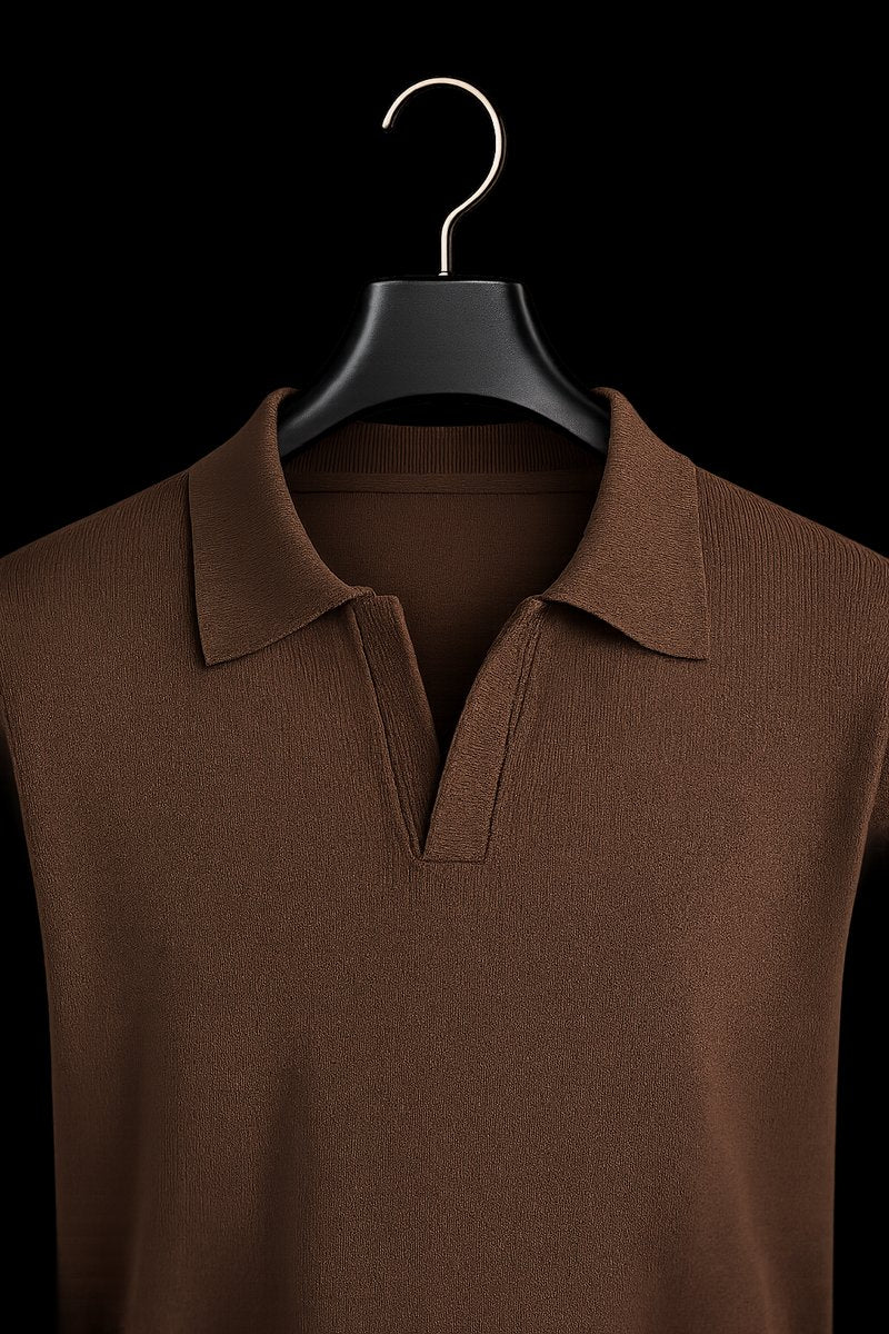 Men's Ribbed Cotton Knitted Polo Long-Sleeve Jumper