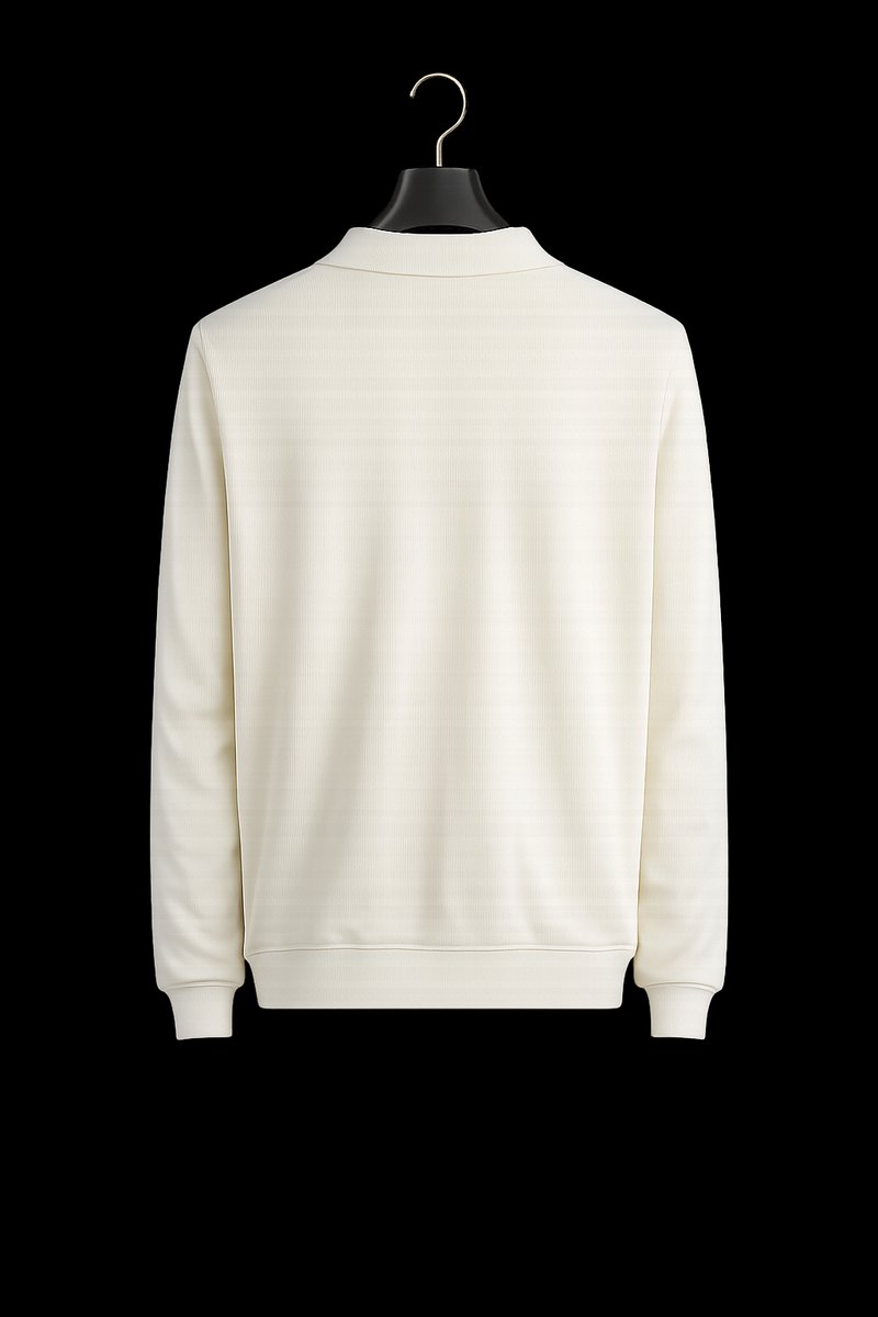Men's Ribbed Cotton Knitted Polo Long-Sleeve Jumper