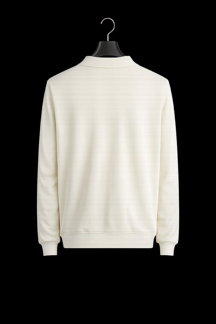 Men's Ribbed Cotton Knitted Polo Long-Sleeve Jumper