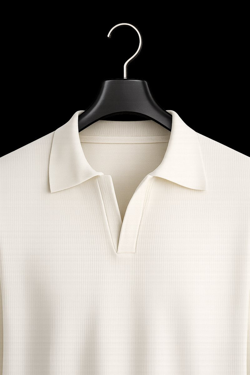 Men's Ribbed Cotton Knitted Polo Long-Sleeve Jumper