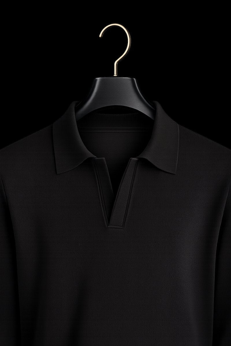 Men's Ribbed Cotton Knitted Polo Long-Sleeve Jumper