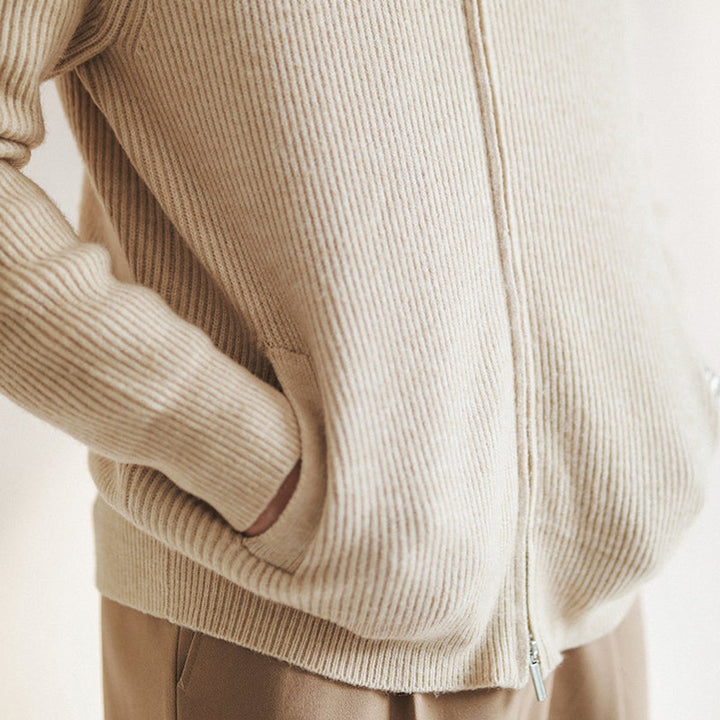 Men's Ribbed-Knit Full-Zip Cardigan Jumper Stand Collar