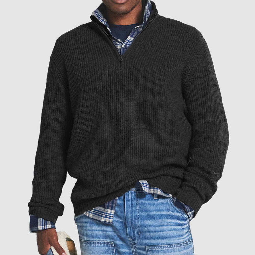 Men's Ribbed Knit Quarter-Zip Jumper Business Casual Pullover