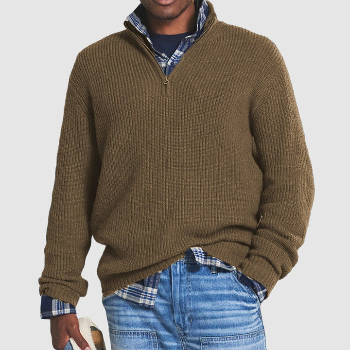 Men's Ribbed Knit Quarter-Zip Jumper Business Casual Pullover