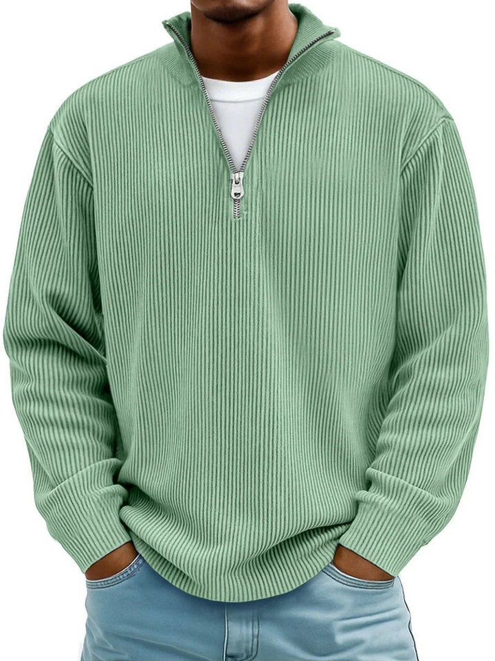 Men's Ribbed Knit Quarter-Zip Jumper Stand Collar Pullover