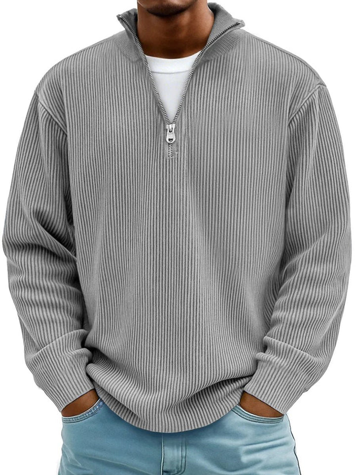 Men's Ribbed Knit Quarter-Zip Jumper Stand Collar Pullover