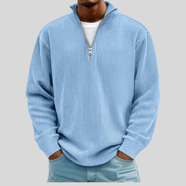Men's Ribbed Quarter-Zip Jumper Cotton-Blend Half-Zip Pullover