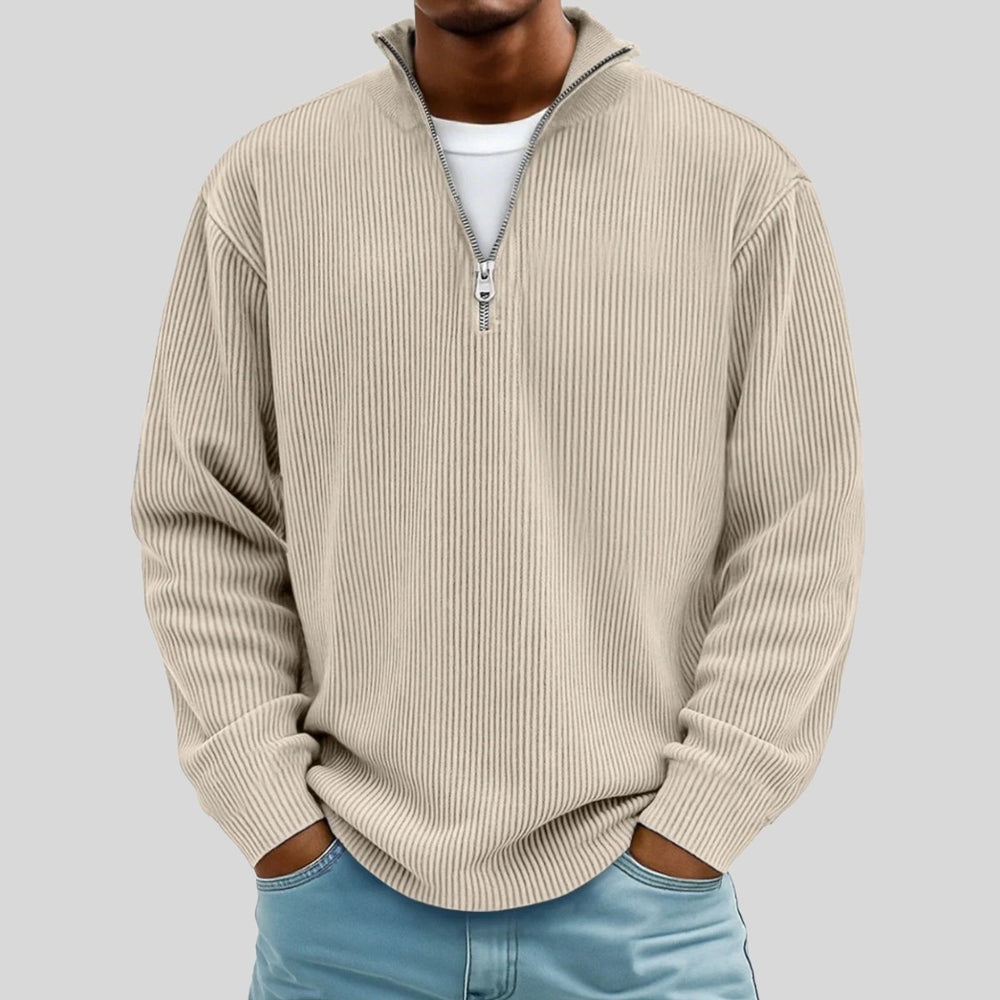 Men's Ribbed Quarter-Zip Jumper Cotton-Blend Half-Zip Pullover