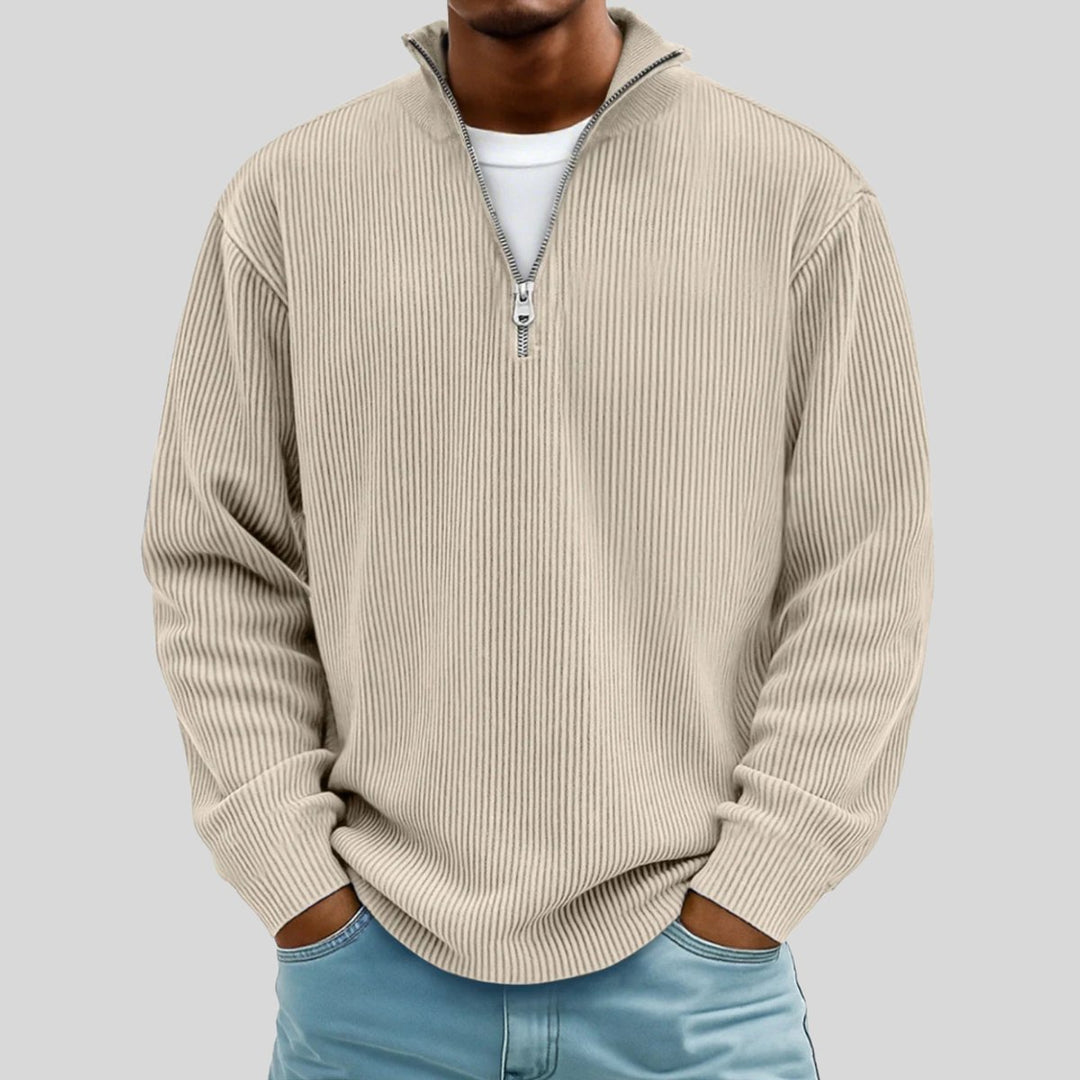 Men's Ribbed Quarter-Zip Jumper Cotton-Blend Half-Zip Pullover