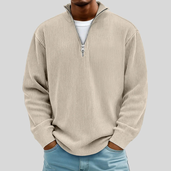 Men's Ribbed Quarter-Zip Jumper Cotton-Blend Half-Zip Pullover