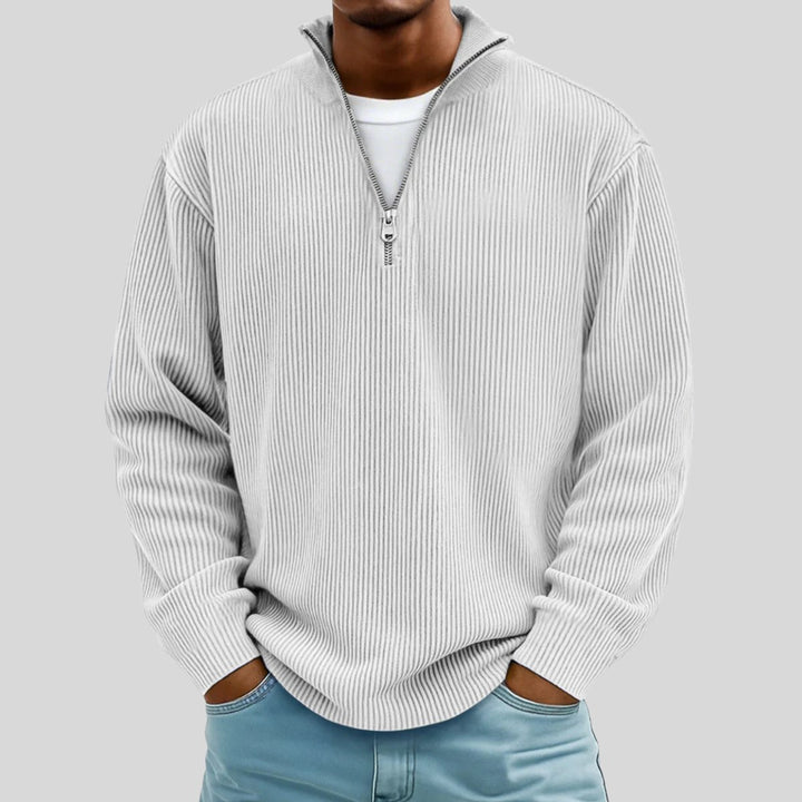Men's Ribbed Quarter-Zip Jumper Cotton-Blend Half-Zip Pullover