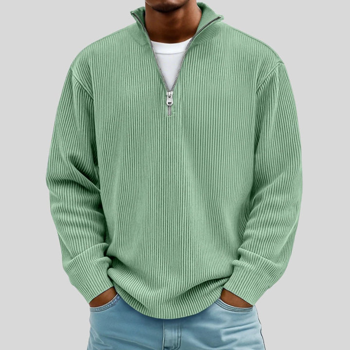 Men's Ribbed Quarter-Zip Jumper Cotton-Blend Half-Zip Pullover