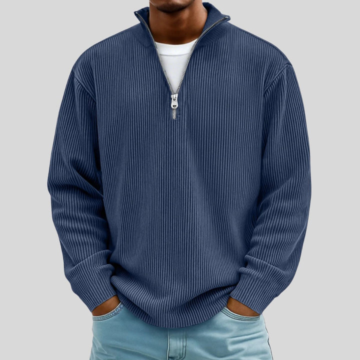Men's Ribbed Quarter-Zip Jumper Cotton-Blend Half-Zip Pullover