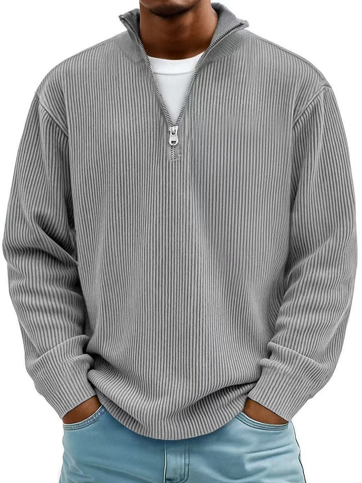 Men's Ribbed Quarter-Zip Jumper Half-Zip Knitted Polo Pullover