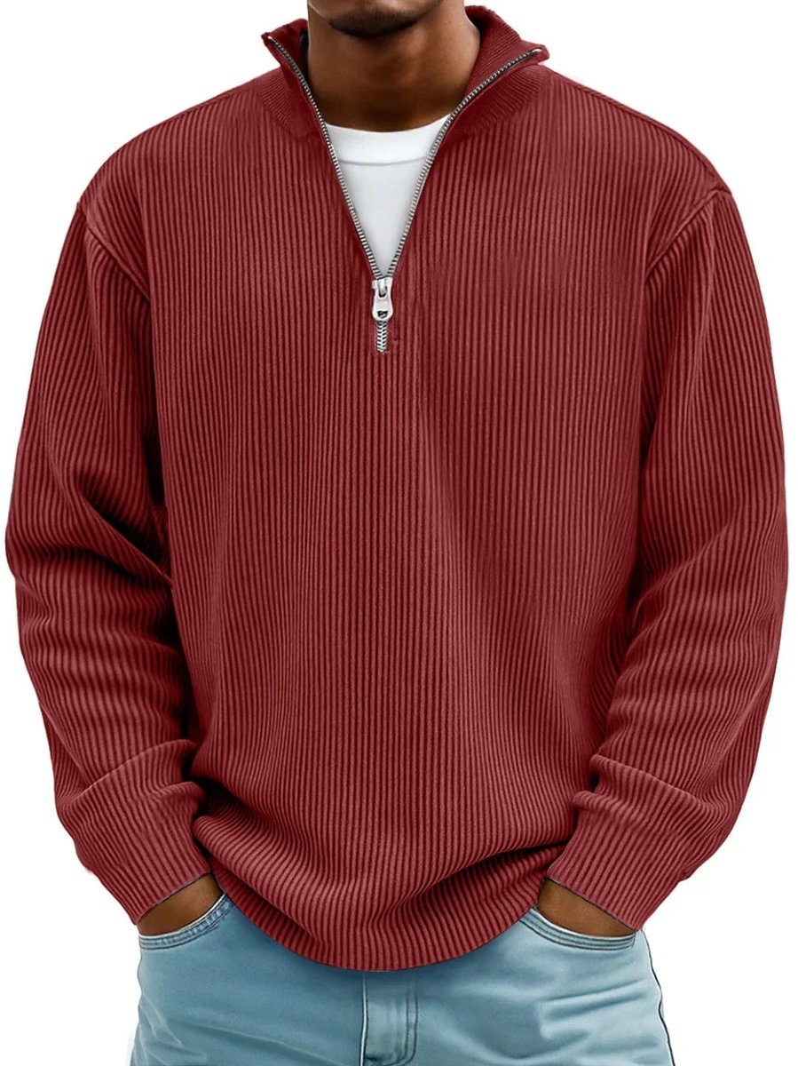 Men's Ribbed Quarter-Zip Jumper Half-Zip Knitted Polo Pullover